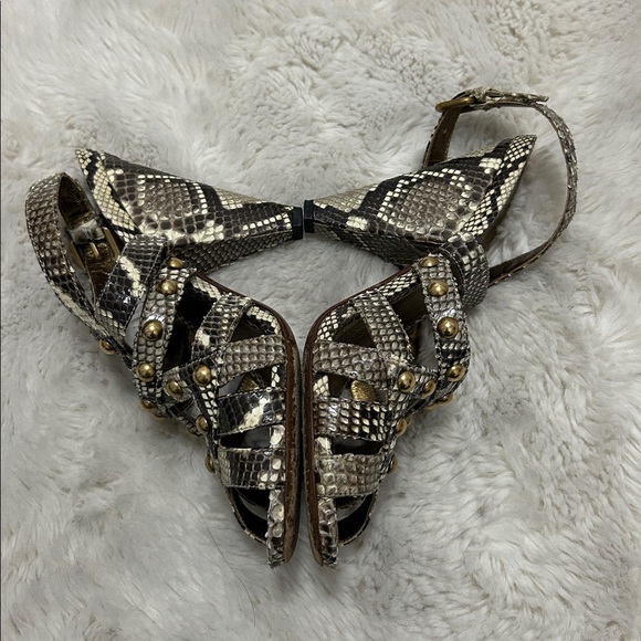 Prada Snakeskin Studded Heeled Slingback Sandals - Picture 2 of 10